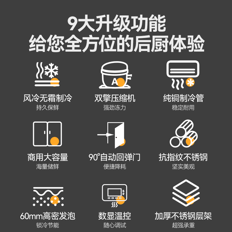 MDC商用四六门冰柜风冷无霜双温层架款四门冰柜  